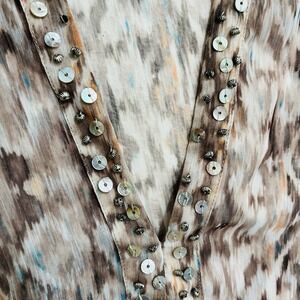 Chico's Blouse Womens Size 1 Sheer Beaded Sequin Tunic Brown Orange 3/4 Sleeve